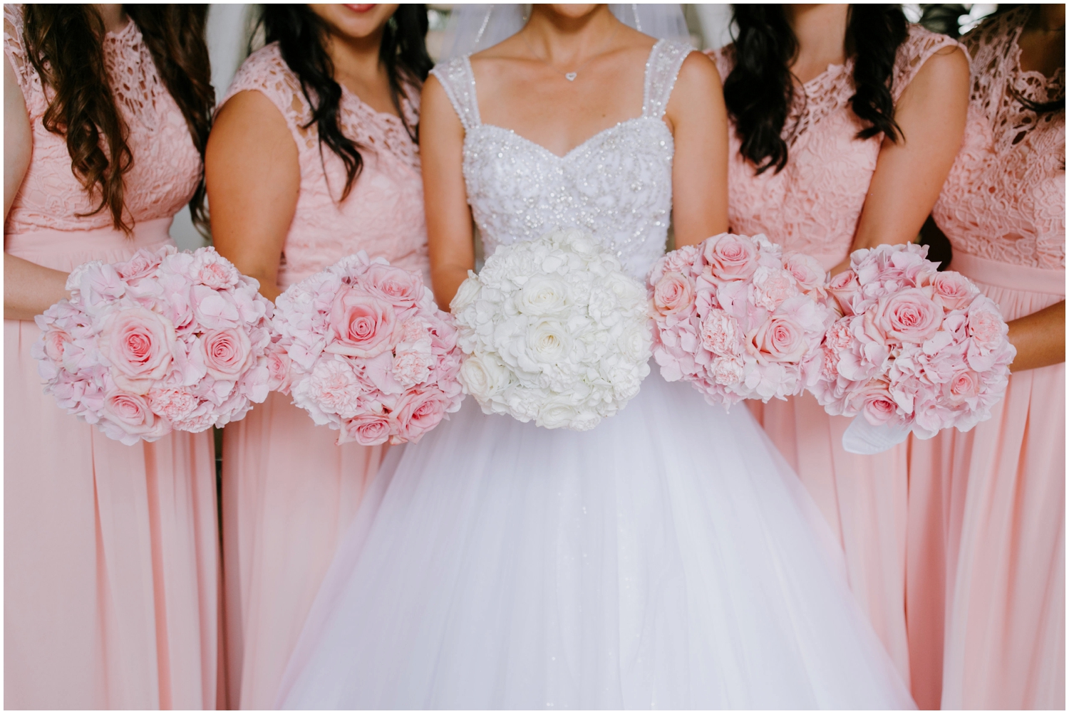 Wedding flowers, pink and white wedding bouquet, bridesmaids, Halekulani Hotel Wedding Photos, Waikiki Hawaii Wedding Photographer, Hawaii Wedding Photographer, Hawaii Wedding Photos, Waikiki Wedding