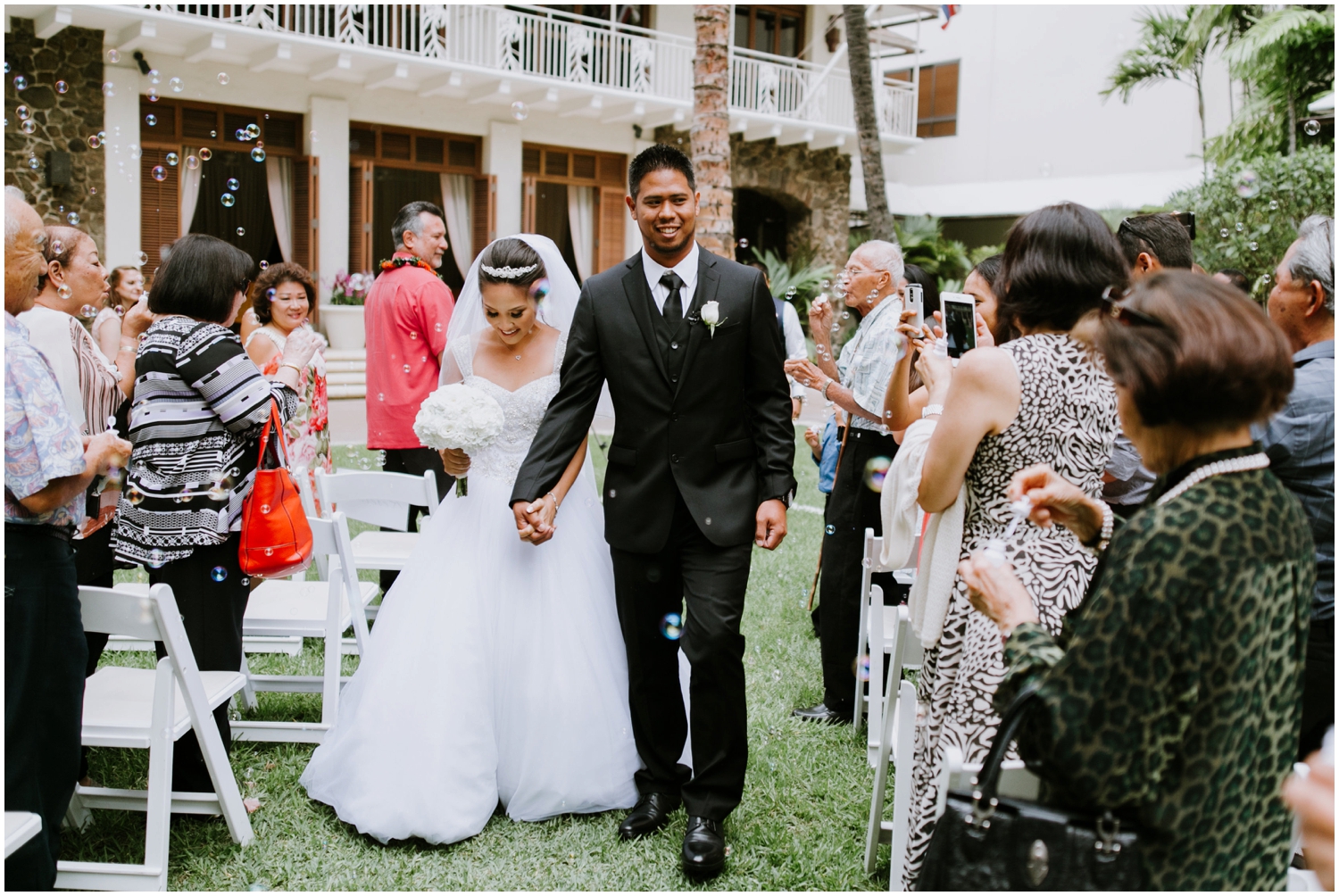 bubble exit, Halekulani Hotel Wedding Photos, Waikiki Hawaii Wedding Photographer, Hawaii Wedding Photographer, Hawaii Wedding Photos, Hotel Wedding in Hawaii, Halekulani Hotel, Waikiki Wedding