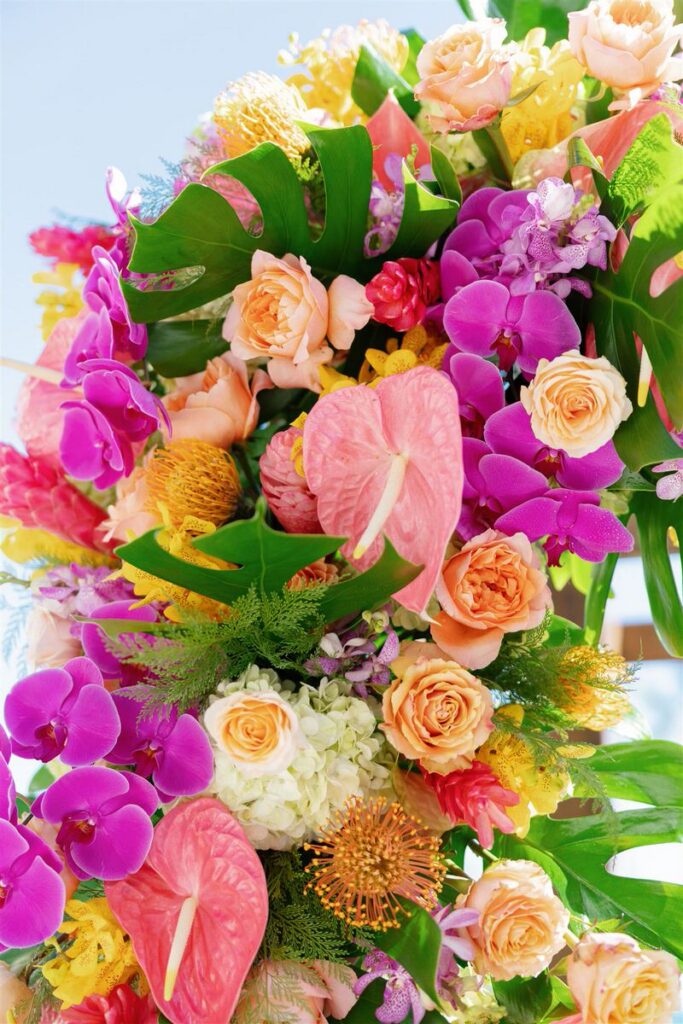 A large, colorful floral arangement 
